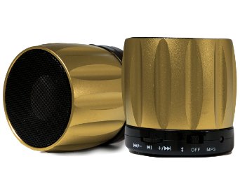 Fenix Ultra-Portable Wireless Bluetooth Speaker Powerful Sound with built in Microphone Hands-Free Built In Micro SD Card Reader Works for Iphone 6 5 5c 5s 4 Ipad Mini Ipad 4 3 2 Air Ipod touch Blackberry Nexus Samsung Galaxy s6 s5 s4 s3 and other Smart Phones and Mp3 Players - Gold with Black controls