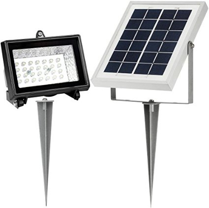 MicroSolar - Lithium Battery - 28 LED Solar Outdoor Floodlight --- Automatically Working from Dusk to Dawn at Good Sunshine  with Wall Mounted Brackets  with Ground Mounted Stakes