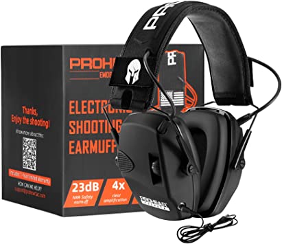 PROHEAR 066 Ear Protection for Shooting Gun Range Electronic Hearing Protection Muffs, NRR 23dB Noise Reduction Sound Amplification Earmuffs with Patch Kit for Hunting, Black