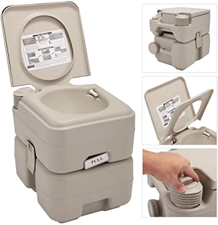 JAXPETY 5.3 Gallon 20L Flush Porta Potti Outdoor Indoor Travel Camping Portable Toilet for Car, Boat, Caravan, Campsite, Hospital (Warm Gray)