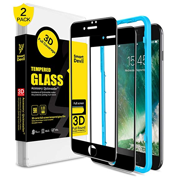 SMARTDEVIL Screen Protector for iphone 7 Plus/8 Plus,3D Full Coverage Tempered Glass-[Easy Installation Frame], Premium Protective Film Manufacturer for iphone 8 Plus/7 Plus