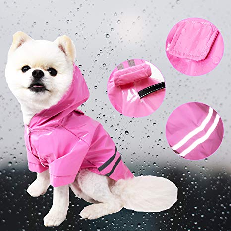 Cutie Pet Dog Raincoat Waterproof Coats for Dogs Lightweight Rain Jacket Breathable Rain Poncho Hooded Rainwear with Safety Reflective Stripes (M, Pink)