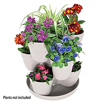 EMSCO Bloomers Stackable Flower Tower Planter – Holds up to 9 Plants – Great Both Indoors and Outdoors – White