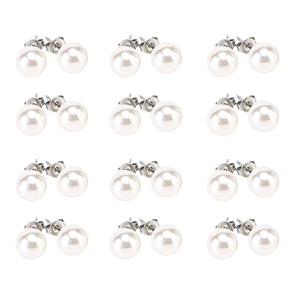 LEILE 12pairs colors Assorted Mixed Wholesale Lot Glass Pearl Earrings Studs Gift Set Stainless Steel Pin for Women kids Girl