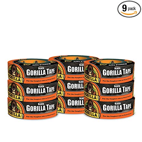 Gorilla Tape, Black Duct Tape, 1.88" x 35 yd, Black, (Pack of 9)