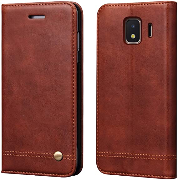 Galaxy J2 2019 Case,Galaxy J2 Core Case,J2 Dash/J2 Pure/J260 Case,RUIHUI Leather Wallet Folding Flip Protective Shell Cover with Card Slots,Kickstand,Magnetic Closure for Samsung Galaxy J2 (Brown)