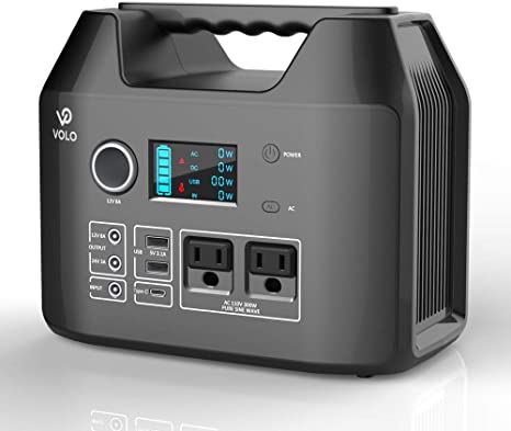 VOLO 300W Portable Power Station, 296Wh(80000mAh) Camping Lithium Battery Pack with 2AC 110V/ 1DC 12V/ 1DC 24V/ 1car Cigarette Lighter/ 1QC3.0USB-C/ 2USB/Flashlight for Outdoor Camp Home Emergency