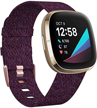 KIMILAR Woven Band Compatible with Fitbit Versa 3 / Fitbit Sense Bands, Small Large Soft Woven Fabric Breathable Accessories Strap Replacement Wristband Women Men for Versa 3 / Sense Smart Watch