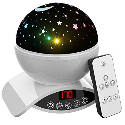 Aisuo Lighting Lamp, Rotating Star Projection with Auto Shut Off Timer, 7 Color Options, Rechargeable Lithium Battery & Dimmable Function, Ideal Gift for Kids, Children, Friends. (White)