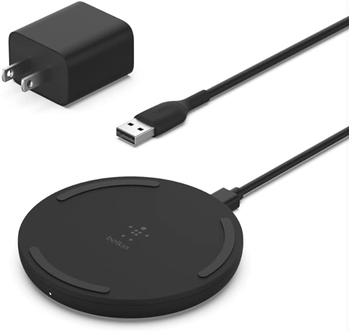 Belkin BoostCharge 15W Fast Wireless Charger Pad, with Included Wall Charger and Cable, Compatible with iPhone 13, 12, 11, Pro, Pro Max, Galaxy, Pixel and Other Qi Enabled Devices (Black)