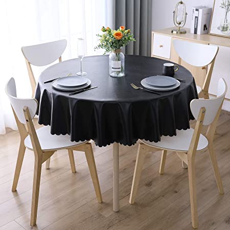 Smiry Heavy Duty Vinyl Tablecloth, Waterproof and Oil-Proof Solid Color Wipeable Table Cloth, Washable Table Cover for Indoor and Outdoor Use(60" Round,Black)