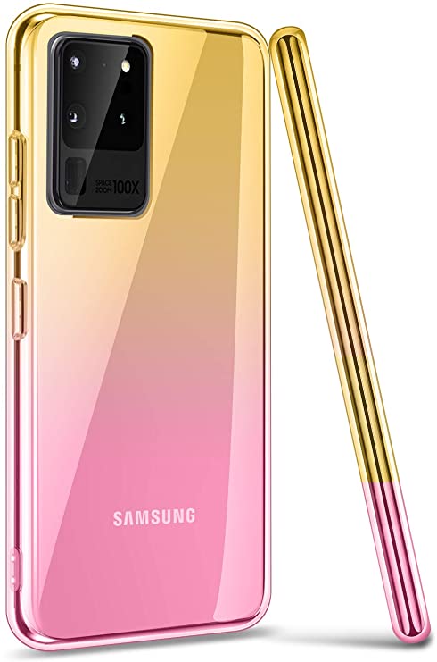 Ansiwee Galaxy S20 Ultra Case, Thin Colorful Clear Shell Slim Soft Translucent Impact Resistant Flexible TPU Bumper Protective Case for Samsung Galaxy S20 Ultra 5G (Yellow Pink)