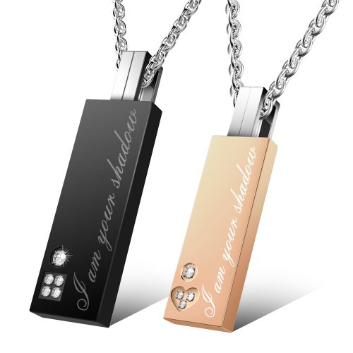 Uhibros His and Hers Matching Set Titanium Plated Couple Pendant Necklace with a Gift Box One Pair