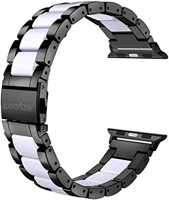 Wearlizer Compatible with Apple Watch Band 38mm 40mm for iWatch Womens Stainless Steel Wristbands Black Metal with White Resin Fashion Replacement Classic Strap Bracelet Clasp Series 5 4 3 2 1 Sport