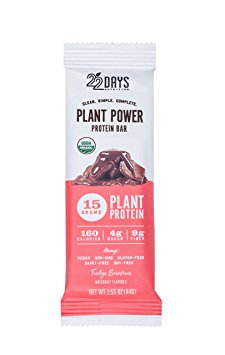 22 Days Nutrition Low Calorie Organic, Gluten Free, Vegan, Soy Free, Dairy Free, Real Food, 15g Protein, Low Sugar (4g), Fiber (9g) Fudge Brownie Plant Based Protein Bars, 4 Count