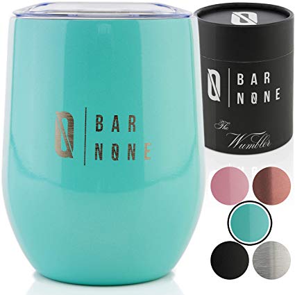 BAR NONE Wumbler | Stainless Steel Wine Tumbler with Lid Insulated Wine Glasses Insulated Wine Tumbler with Lid Wine Tumblers Metal Wine Cups Stemless Wine Tumbler (Fifth Avenue Blue, 12 oz.)