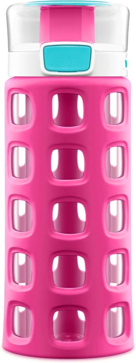 Ello Dash Tritan Plastic Kids Water Bottle with Silicone Sleeve, 16 oz, Tropic Pink