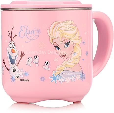 Disney Frozen Queen Elsa Pink Durable ABS Stainless Steel Cup with Lid, 250ml