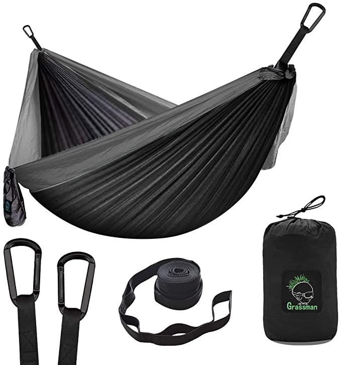 Grassman Camping Hammock Double & Single Portable Hammock with Tree Straps, Lightweight Nylon Parachute Hammocks Camping Accessories Gear for Indoor Outdoor Backpacking, Travel, Hiking, Beach