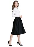 Hika Womens High Elastic Waist Flare Pleated A-line Midi Skirt