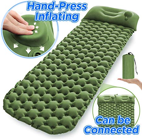 Sleeping Pad Ultralight Camping Mattress 6.56Ft Lightweight Air Sleeping Mat Portable Comfortable Inflatable Outdoor Foldable Backpack Sleeping Bag Pad and Camping Pillow with Cool Towel and Patches for Camping Travelling and Hiking