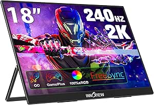 InnoView 18 Inch 240HZ Portable Gaming Monitor, 2K 2560x1600 QHD Portable Monitor OD Gameplus HDR FreeSync Laptop Monitor with Kickstand, Portable Screen for Laptop PC Phone Game Console