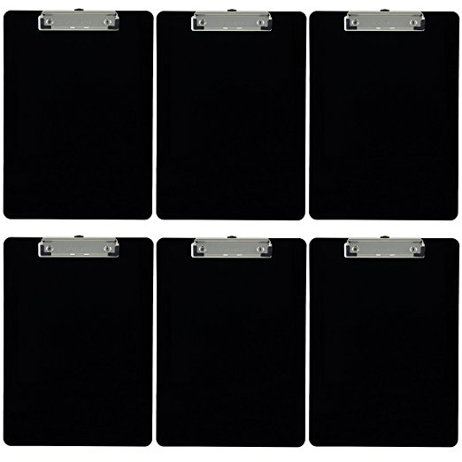 Trade Quest Plastic Clipboard Opaque Color Letter Size Low Profile Clip (Pack of 6) (Black)