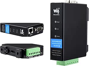 waveshare Industrial Isolated Rail-Mount RS232/485/422 Serial Server, RS232/485/422 to RJ45 Ethernet Module, TCP/IP to Serial Converter, Multi Communication Modes, Support Modbus Gateway