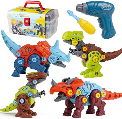CENJOY Take Apart Dinosaur Toy, Dinosaur Toy Set with Electric Drill,STEM Educational Take Apart Toy with Tools for Kids,Gifts for 3 4 5 6 7 8 9 10 Years Old Boys and Girls (Set of Dill)