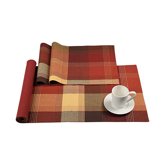 Penguin Home 100% Cotton Table Runner Woven Pack of 1-40 x 250cm-Rust Plaid