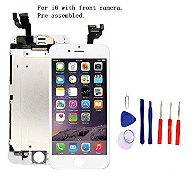 Screen Replacement Compatible with iPhone 6 4.7 inch Full Assembly - LCD Touch Display Digitizer with Ear Speaker, Sensors and Front Camera, Fit Compatible with iPhone 6 (White)