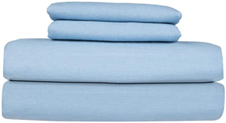 European Made Pure Linen Sheets Set (Flat, Fitted and 2 Pillowcases). 100% Fine Organic and Natural Flax (Twin, Deep Sky Blue)