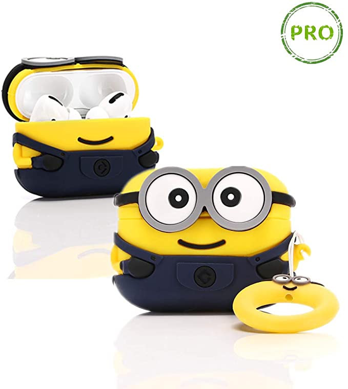 ZAHIUS Airpods Pro Silicone Case Funny Cover Compatible for Apple Airpods Pro[3D Cartoon Pattern][Designed for Kids Girl and Boys][Two Eyes Minions]