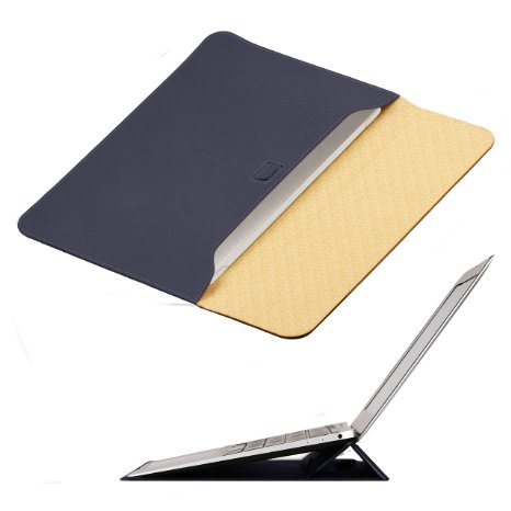 New Macbook 12 inch Case Sleeve with Stand OMOTON Wallet Sleeve Case for New Macbook 12 inch Ultrathin Carrying Bag with Stand Navy Blue