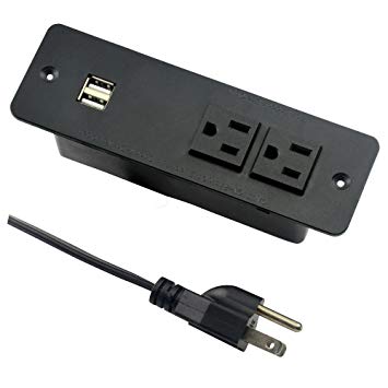 Desktop Power Strip with 2 Outlets 2 USB 2.1A Insert Mounting Good for Tabletop Sofa Cabinet