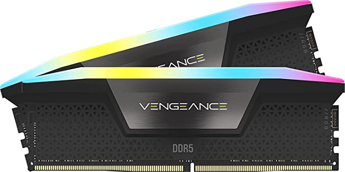 Corsair VENGEANCE RGB DDR5 32GB (2x16GB) 6400MHz C32 Intel Optimised Desktop Memory (Dynamic Ten-Zone RGB Lighting, Onboard Voltage Regulation, Custom XMP 3.0 Profiles, Tight Response Times) Black