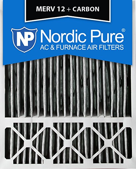 Nordic Pure 20x25x5HPM12C-2 Honeywell Replacement Pleated MERV 12 Plus Carbon Filter (2 Pack), 20 x 25 x 5"