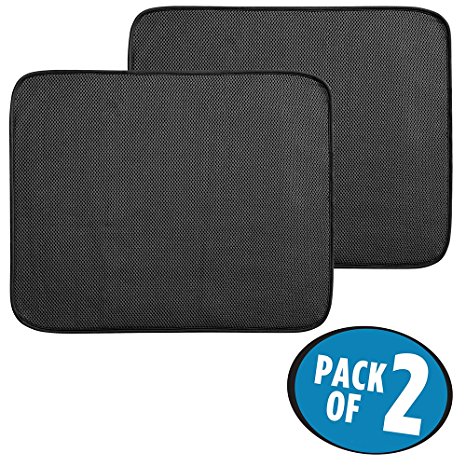 mDesign Kitchen Countertop Absorbent Dish Drying Mat - Pack of 2, 18" x 16", Black/White