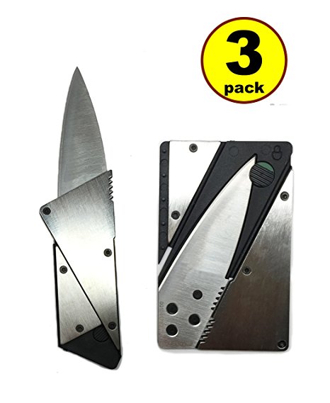 3 Pack the 3rd Generation Credit Card Knife, Stainless Steel Cover Folding Safety Knife Silver , Outdoor Pocket Wallet Foldable/portable Swisscard Lite Pocket Tool