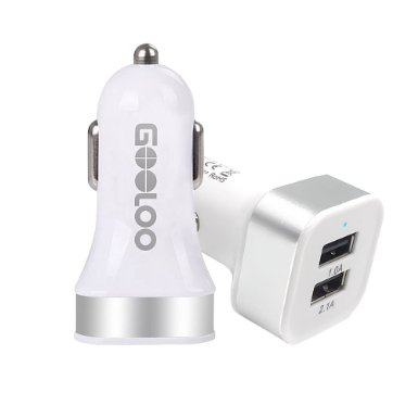 GOOLOOTM 12v Dual USB Car Battery Charger 31Amps Portable Travel Rapid Cigarette Charger Auto Adapter Designed for Apple iphone and Android Devices WhiteSilver