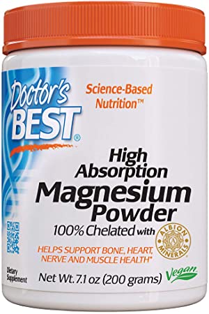 Doctor's Best High Absorption Magnesium Powder, 100% Chelated TRACCS, Not Buffered, Headaches, Sleep, Energy, Leg Cramps. Non-GMO, Vegan, Gluten Free, 200G