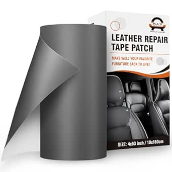 OAZ Self Adhesive Leather Repair Tape, 4X63 inch Leather Repair Patch for Furniture, Leather Repair Kit for Car Seats, Couch, Sofas, Chairs (Black Gray)