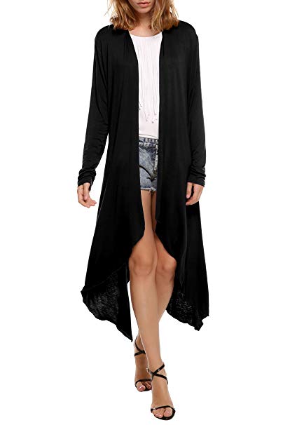 Beyove Women's Long Sleeve Asymmetric Hem Open Front Draped Cardigan Sweater