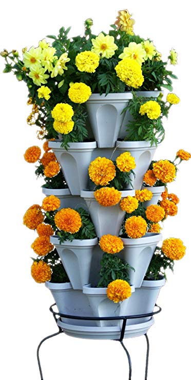 Vertical Gardening Flower Planter - Stone Stacking Pots - Grow Strawberry Herbs Pepper and More with Mr Stacky - Hanging or Freestanding - Indoor or Outdoor - Perfect Gardener Gifts