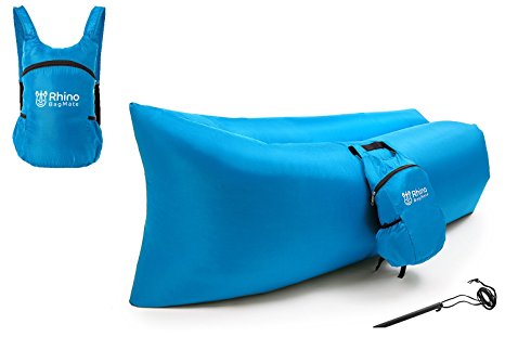 BagMate Outdoor Inflatable Sleeper Sofa or Beach Lounger by Rhino - Convenient Compression Air Bag, Bean Bag, Pool Chair, or Portable Bed includes Peg, Peg String & Storage Bag with Multiple Pockets