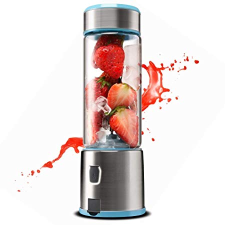 TTLIFE Smoothie Maker Smoothie Blenders 450ml USB Rechargeable 5100mAh with 4 Stainless Steel Blades Glass Mixer Juice Cup,Perfect for Fruit,Milk Shake and Baby Food,FDA/BPA Free, Blue