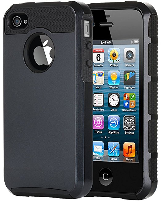 iPhone 4 Case, iPhone 4S Case, BENTOBEN Slim Fit Anti-scratch Shockproof Protective Case Cover for iPhone 4 4G 4S Dual Layer Hybrid Hard PC Shell & Rugged Soft TPU Bumper, Black