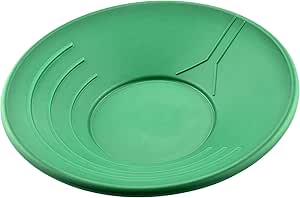 SE 14 Inch Gold Panning Pan - Three Riffles for Easier Mining and Prospecting (Single Green)