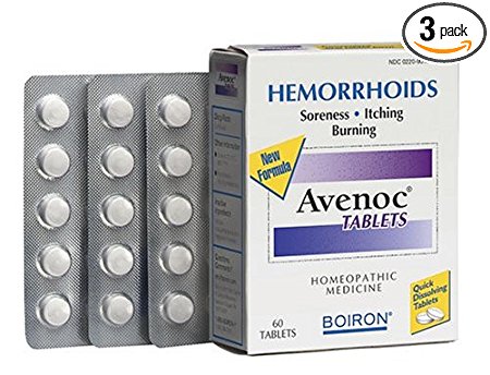 Boiron Homeopathic Medicine Avenoc Tablets for Hemorrhoid Relief, 60-Count Boxes (Pack of 3)