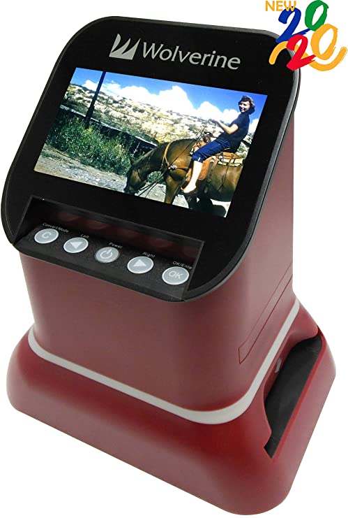 Wolverine F2D Saturn Digital Film & Slide Scanner - Converts 120 Medium Format, 127 Film, Microfiche, 35mm Negatives & Slides to Digital JPEG - Large 4.3" LCD w/HDMI Output (Red)